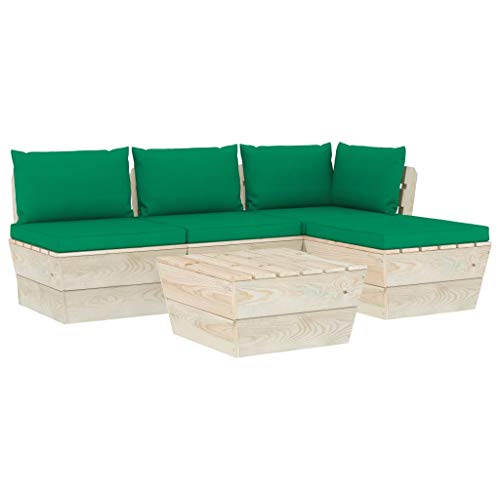 FAMIROSA Set Divani da Giardino su Pallet 5 pz con Cuscini Legno Abete-3461