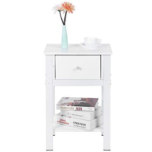 Comodino Camera da Letto Moderno, Tavolino Comodino con Cassetti e Ripiano, Tavolino da Divano Bianco, Tavolino da Divano Bianco per Soggiorno, Camera da Letto, 40,2 x 30,2 x 60,5 cm