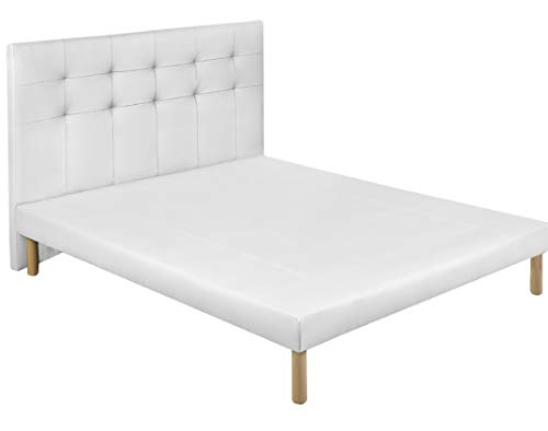 SARDAMATERASSI letto matrimoniale in similpelle bianco senza contenitore, con rete in doghe di faggio inclusa con un design alla moda FACILE da montare