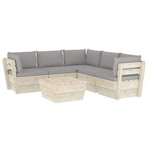 SKM Set Divani da Giardino su Pallet 6 pz con Cuscini Legno Abete (118.9kg) Grigio-3529