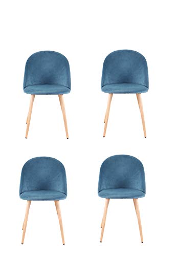 N/A Set di 4 sedie da pranzo con gambe in morbido velluto e gambe in legno, perfette per cucina, soggiorno, camera da letto bar (blu)