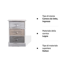 Rebecca Mobili Cassettiera decape, Comodino con 3 cassetti, Legno di paulonia, Bianco Beige Grigio, Stile Retro, Camera Bagno - Misure: 54 x 37 x 27 cm (HxLxP) - Art. RE4263