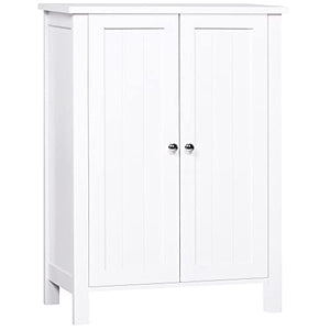 kleankin Mobiletto Armadietto 2 Ripiani 2 Ante con Maniglie da Bagno MDF 60 x 30 x 80cm Bianco