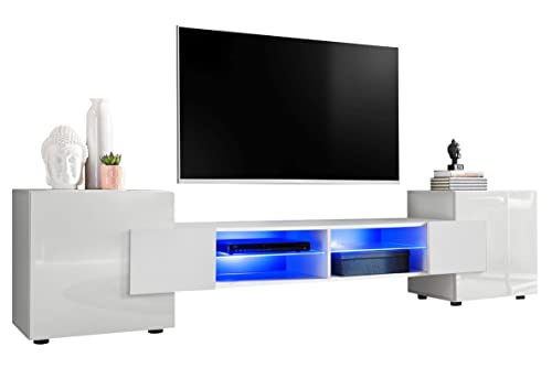 ExtremeFurniture Armadio TV Bridge, Porte Frontali Laterali in Bianco Lucido, Sezione Centrale/Cassa in Bianco Opaco Senza LED