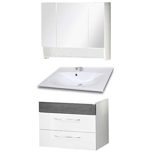 Fackelmann sceno 3 Pezzi Set di mobili da Bagno – Mobiletto da Bagno/lavabo/Specchio