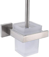 Ghelf Pennello da toilette quadrato con pennello e tazza in acciaio inox e vetro per WC Spazzolato nichel finito a parete fissato a parete solido Spazzola per la spazzola per la spazzola igienica Hold