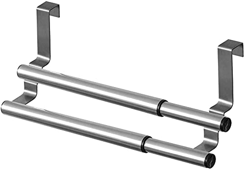 Portasciugamani Doppio Allungabile in Acciaio inox per Soggiorno Cucina Bagno (argento)