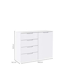 Meubletmoi - Cassettiera Dressing, 1 ante, 4 cassetti, design moderno contemporaneo, colore: Bianco
