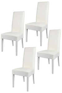 Tommychairs - Set 4 sedie modello Luisa per cucina bar e sala da pranzo, robusta struttura in legno di faggio verniciata bianco, seduta e schienale imbottiti e rivestiti in pelle artificiale bianco