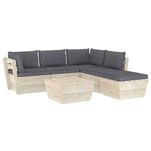SKM Set Divani da Giardino su Pallet 6 pz con Cuscini Legno Abete (111kg) Antracite-3552