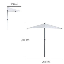 Outsunny Ombrellone Semicircolare da Parete Poliestere Impermeabile con Protezione UV Bianco 269x138x236 cm