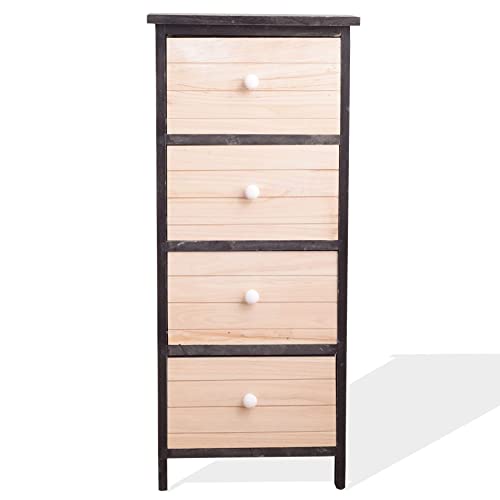 Rebecca Mobili Cassettiera decape, comodino di legno, 4 cassetti, grigio bianco, stile vintage, camera salotto ingresso - Misure: 81 x 35 x 25 cm (HxLxP) - Art. RE4026