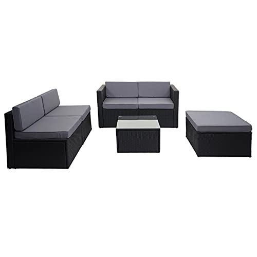Mendler Salottino da Esterno Giardino HWC-D24 polyrattan Antracite con Cuscini Grigi