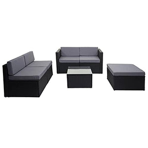 Mendler Salottino da Esterno Giardino HWC-D24 polyrattan Antracite con Cuscini Grigi