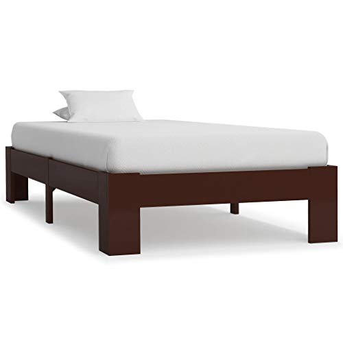 BIGTO - Struttura letto in legno di pino massello, per camera da letto, 90 x 200 cm, colore: Marrone scuro