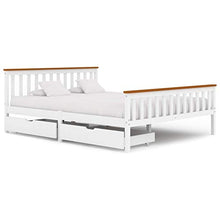 Lasamot Struttura Letto con 2 cassetti, Struttura Letto in Legno massello di Pino Adatto per Materasso 160x200 cm (Materasso Non Incluso), Bianco e Marrone
