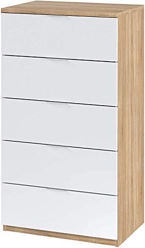 iperbriko Cassettone cassettiera Camera Bianco Rovere cm 60 x 40 x 110 h