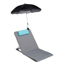 Relaxdays, Grigio Materassino da Spiaggia, Lettino Imbottito XXL, Ombrellino, Regolabile, Cuscino&Borsa, Pieghevole, poliestere, acciaio