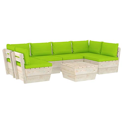 SKM Set Divani da Giardino su Pallet 7 pz con Cuscini Legno Abete (133.9kg) Verde-3599