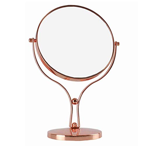 Specchio per il trucco bifacciale portatile Ingrandimento 3X Specchio da toeletta in metallo retro Rotazione a 360 ° Specchio da trucco Princess da tavolo in oro rosa