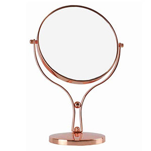 Specchio per il trucco bifacciale portatile Ingrandimento 3X Specchio da toeletta in metallo retro Rotazione a 360 ° Specchio da trucco Princess da tavolo in oro rosa