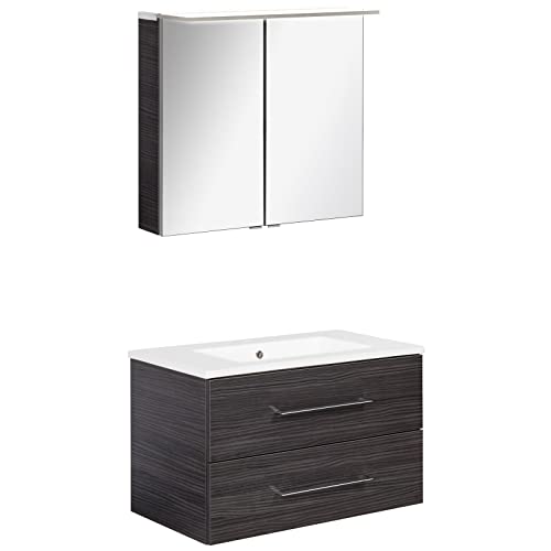 Fackelmann - Set di mobili da bagno B.Perfect, 2 pezzi, con mobiletto sottolavello, con lavabo in ceramica, 80 cm e armadietto a LED