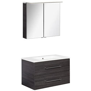 Fackelmann - Set di mobili da bagno B.Perfect, 2 pezzi, con mobiletto sottolavello, con lavabo in ceramica, 80 cm e armadietto a LED