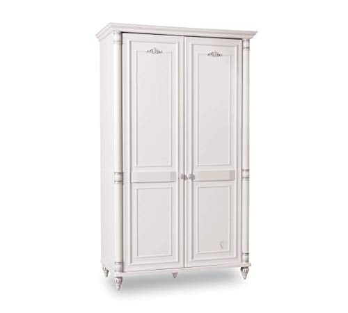 Armadio 2 ante, colore legno bianco, 203X59X122 cm - adatto per una cameretta da bambino - stile shabby