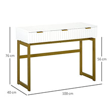 homcom Toeletta da Camera in MDF e Metallo, Tavolo per Trucco con 3 Cassetti 100x40x76cm Bianco e Oro
