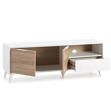 VS Venta-stock Mobile TV Koln 2 Porte e 1 cassetto, Color Bianco Spazzolato e Legno, 136,5 cm (Larghezza) 40 cm (profonditá) 48,5 cm (Altezza)