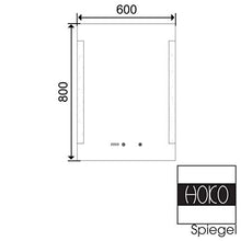 HOKO® Specchio da bagno a LED illuminato con orologio digitale, 60x80cm, specchio da bagno a LED, classe energetica A+ 030