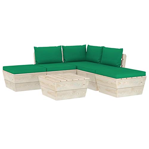 SKM Set Divani da Giardino su Pallet 6 pz con Cuscini Legno Abete (93.1kg) Verde-3497