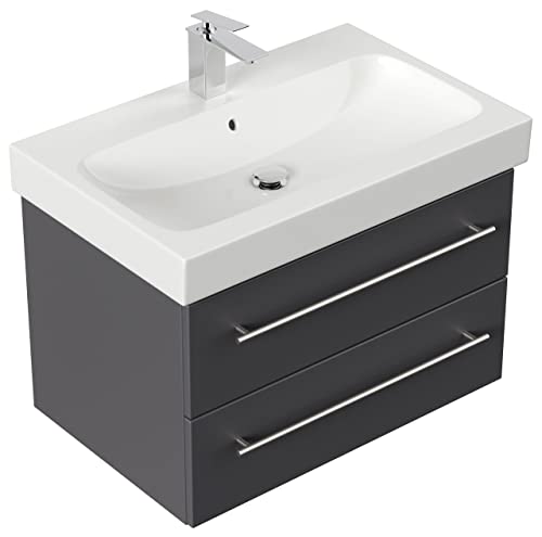 emotion Lavabo con mobiletto, Legno, Antracite Lucido, 75, 2 unità