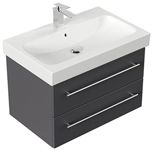 emotion Lavabo con mobiletto, Legno, Antracite Lucido, 75, 2 unità