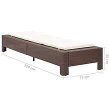 Tidyard Lettino Prendisole con Cuscino Marrone in Polyrattan, Lettini da Giardino in Legno, Sedie a Sdraio da Giardino in Legno 220 x 75 x 35 cm