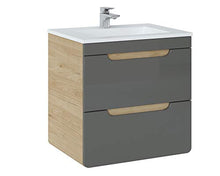 COMAD Aruba - Set di 2 lavabo, 60 cm, in legno di quercia, colore: Grigio lucido