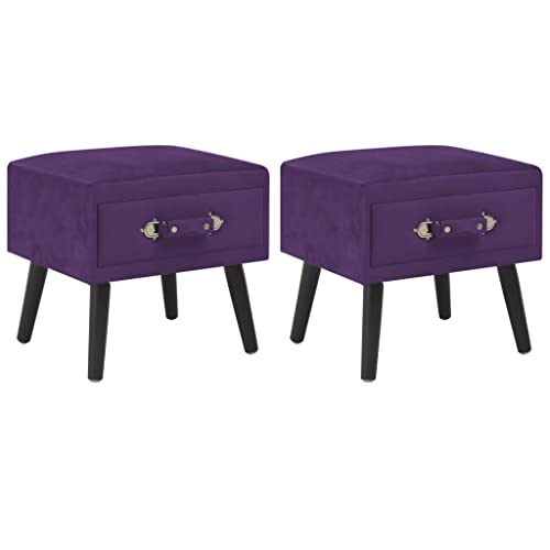 vidaXL 2x Comodini Poggiapiedi con Cassetto Robusti Moderni Pouf Ottomana Mobiletto in Velluto e Legno di Pino Viola Scuro 40x35x40 cm