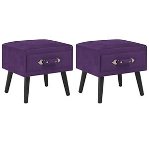 vidaXL 2x Comodini Poggiapiedi con Cassetto Robusti Moderni Pouf Ottomana Mobiletto in Velluto e Legno di Pino Viola Scuro 40x35x40 cm