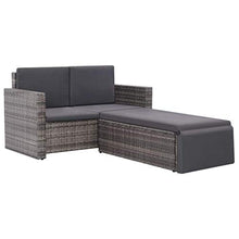Kshzmoto Pratico Divano Doppio per Esterni, Divano a Due posti da Giardino Grigio e Grigio Scuro 123 x 65 x 72 cm (L x P x A) -con 1 Sgabello e 5 Cuscini