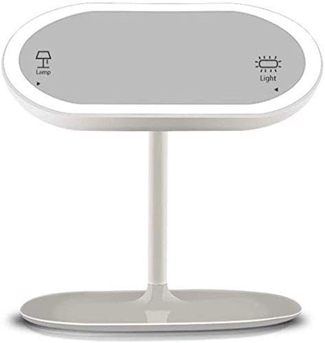 AJH Specchio da Trucco da Tavolo con luci LED Lampada da Tavolo 2 in 1 Lampada LED Ricaricabile USB Touch Screen Rimovibile 360 °; Tavolo Specchio cosmetico da appoggio