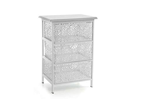 GICOS IMPORT EXPORT SRL Mobile mobiletto cassettiera in metallo colore bianco schabby chic 3 cassetti traforata 42 * 31 * 60 cm decorato arredamento casa EMP-792212