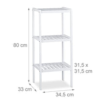 Relaxdays Scaffale da Bagno, in Bambù, Ripiani Portaoggetti, Mobiletto Salvaspazio, 80x34,5x33 cm, Mobile Cucina, Bianco