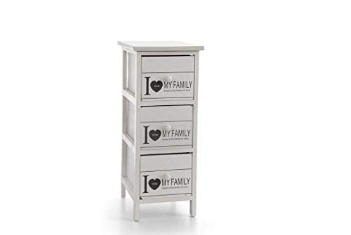GICOS IMPORT EXPORT SRL Mobile cassettiera in legno colore bianco 3 cassetti decoro my family 26 * 32 * 62 cm shabby chic EDT-809293
