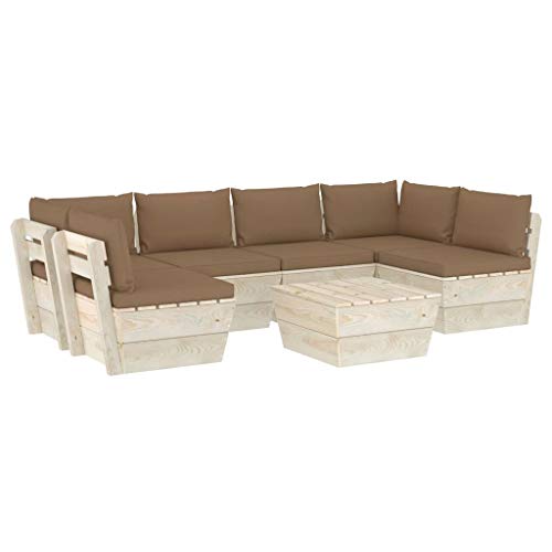 SKM Set Divani da Giardino su Pallet 7 pz con Cuscini Legno Abete (133.9kg) Grigio Talpa