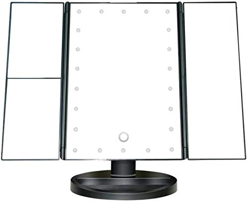 Trucco specchio con luci Specchio di vanità illuminato con 21 luci a LED, touch screen e specchio 3x / 2x / 1x ingrandimento, due specchietti da tavolo in modalità alimentazione da tavolo, specchio co