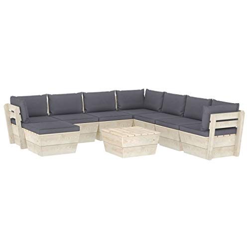 SKM Set Divani da Giardino su Pallet 9 pz con Cuscini Legno Abete (171.2kg) Antracite