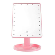 Belleashy - Specchio da trucco a 22 LED, con luce a specchio da tavolo rotante a 360°, colore: Rosa portatile illuminato per il bagno