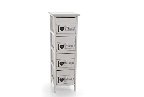 GICOS IMPORT EXPORT SRL Mobile cassettiera in legno colore bianco 4 cassetti decoro my family 26 * 32 * 80 cm shabby chic EDT-809309