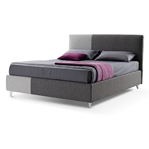 LettoFacile montalo in 30 Minuti - Letto Matrimoniale Square in Tessuto Grigio con Rete e Box contenitore - Made in Italy (160 x 190 cm)