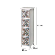 Baroni Mobiletto in Legno Bianco Shabby. Colonnina con 4 cassetti maioliche 27X28X92cm